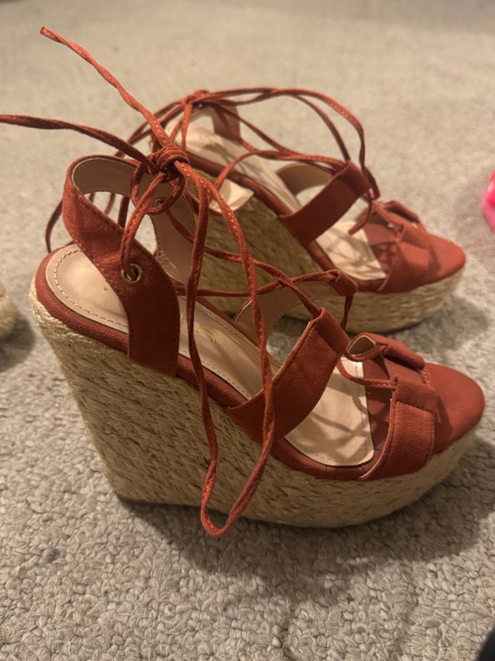 Womens Rust Lace-Up Espadrille Wedge Sandals